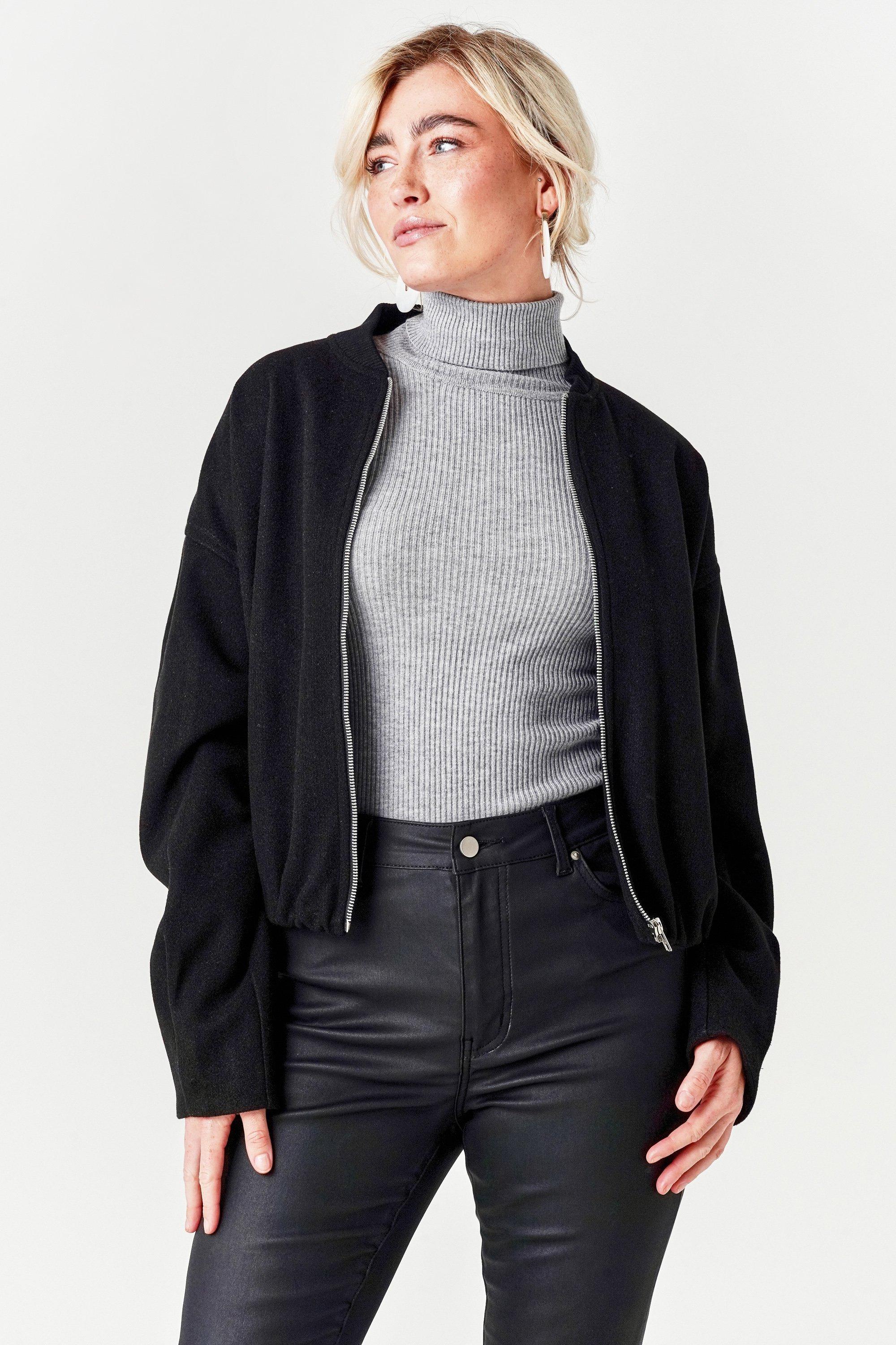 bomber jacket with shirt and tie
