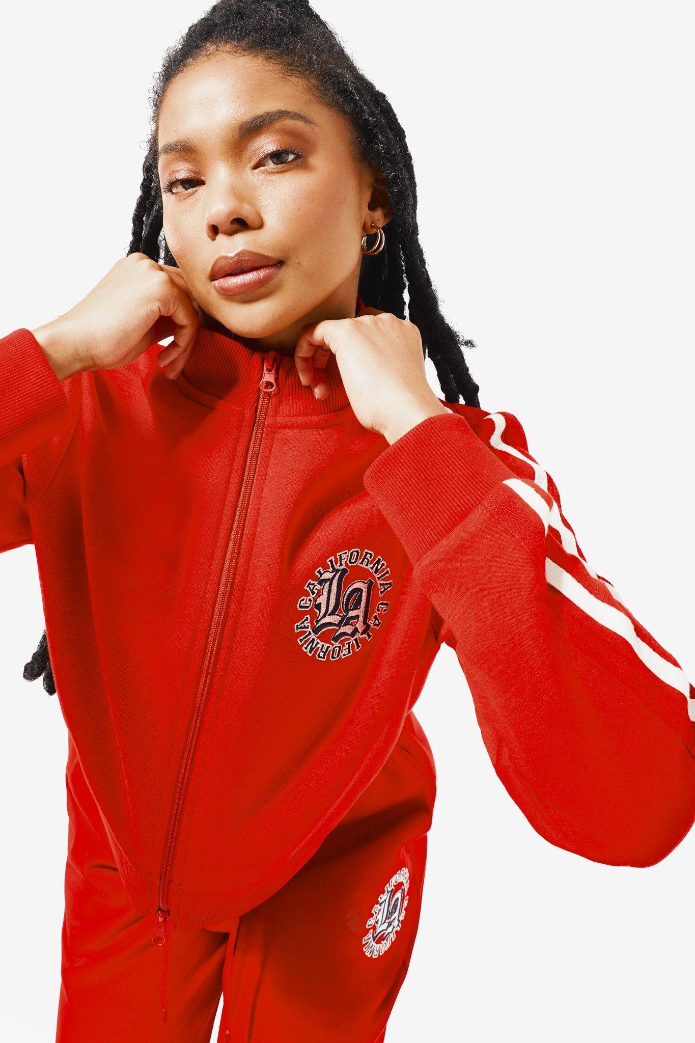 Ladies red zip up hoodie sale