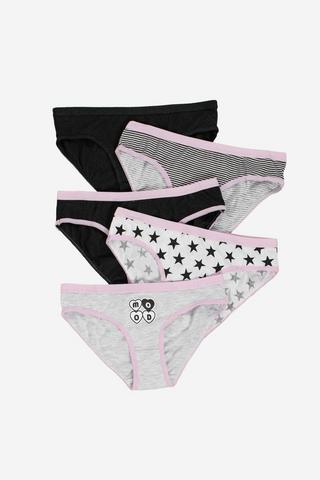 Girls 5 Pack Pink White and Black Briefs