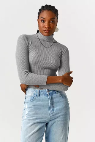 Knit Poloneck Fitted Top