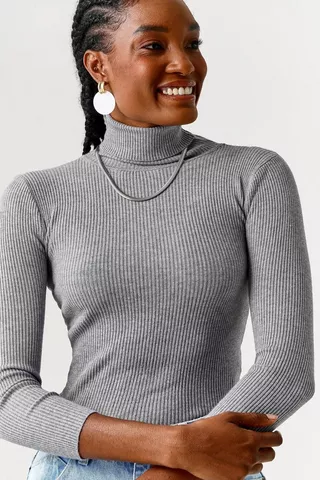 Knit Poloneck Fitted Top
