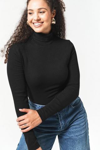 Ribbed Polo Neck Top