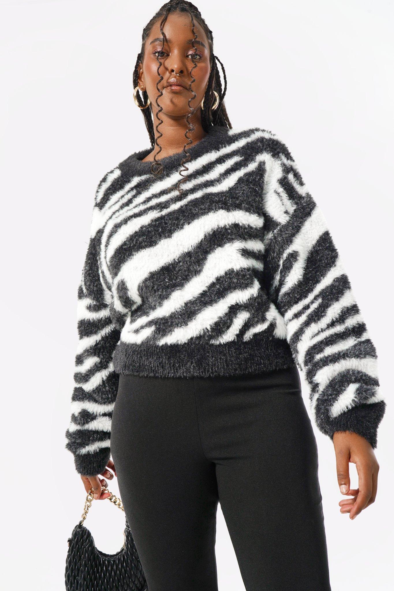 Zebra Print Crew Neck Knit