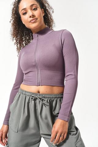 Seamless Zip Through Crop Top