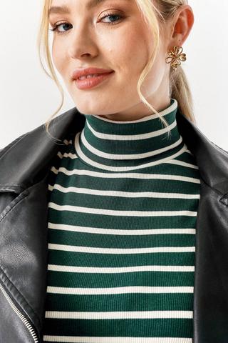 Stripe Polo Neck Top