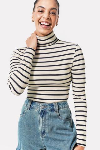 Stripe Polo Neck Top