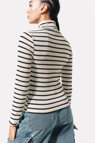 Stripe Polo Neck Top