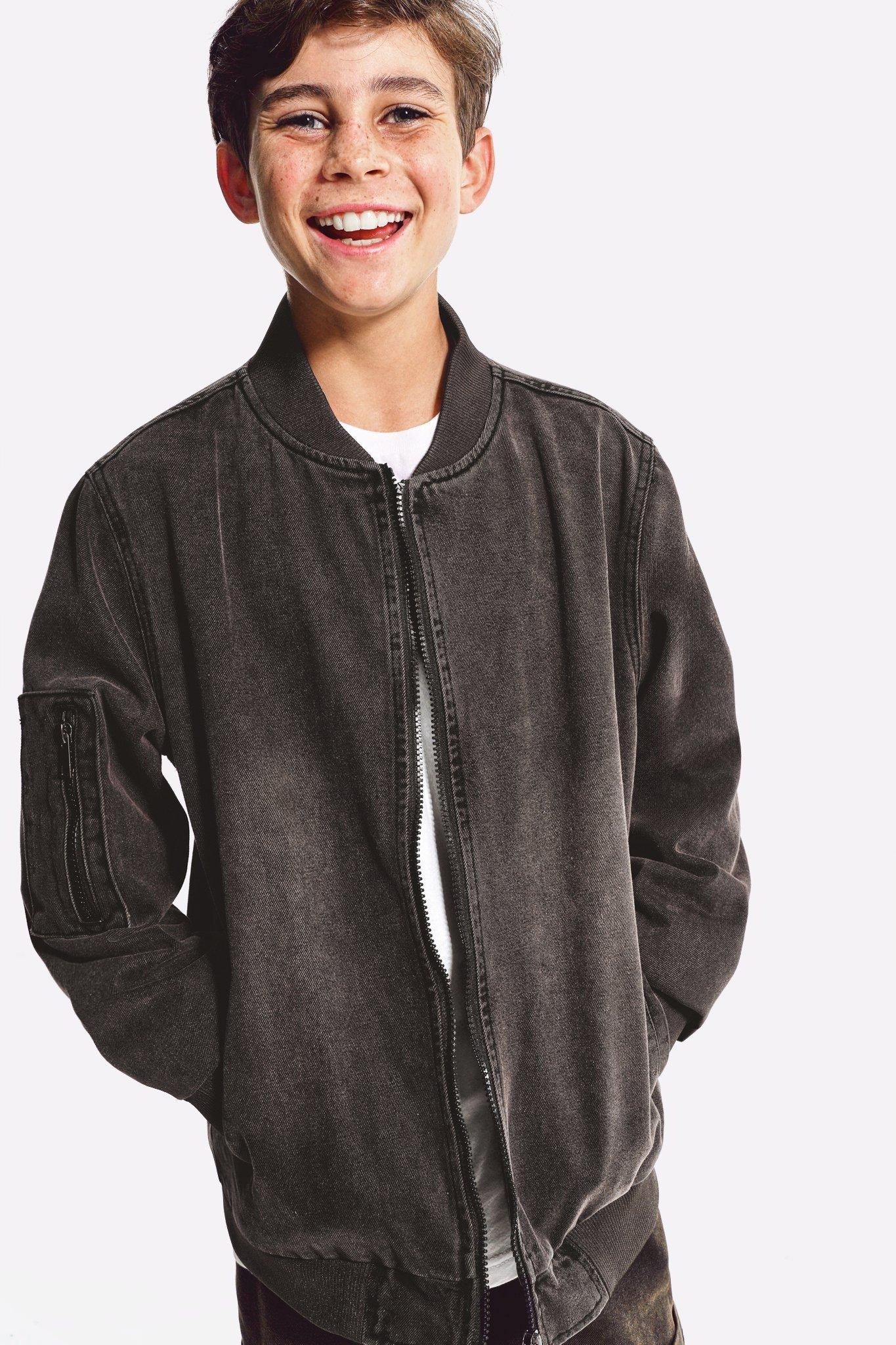 Bomber Jacket with Frayed Denim Hem