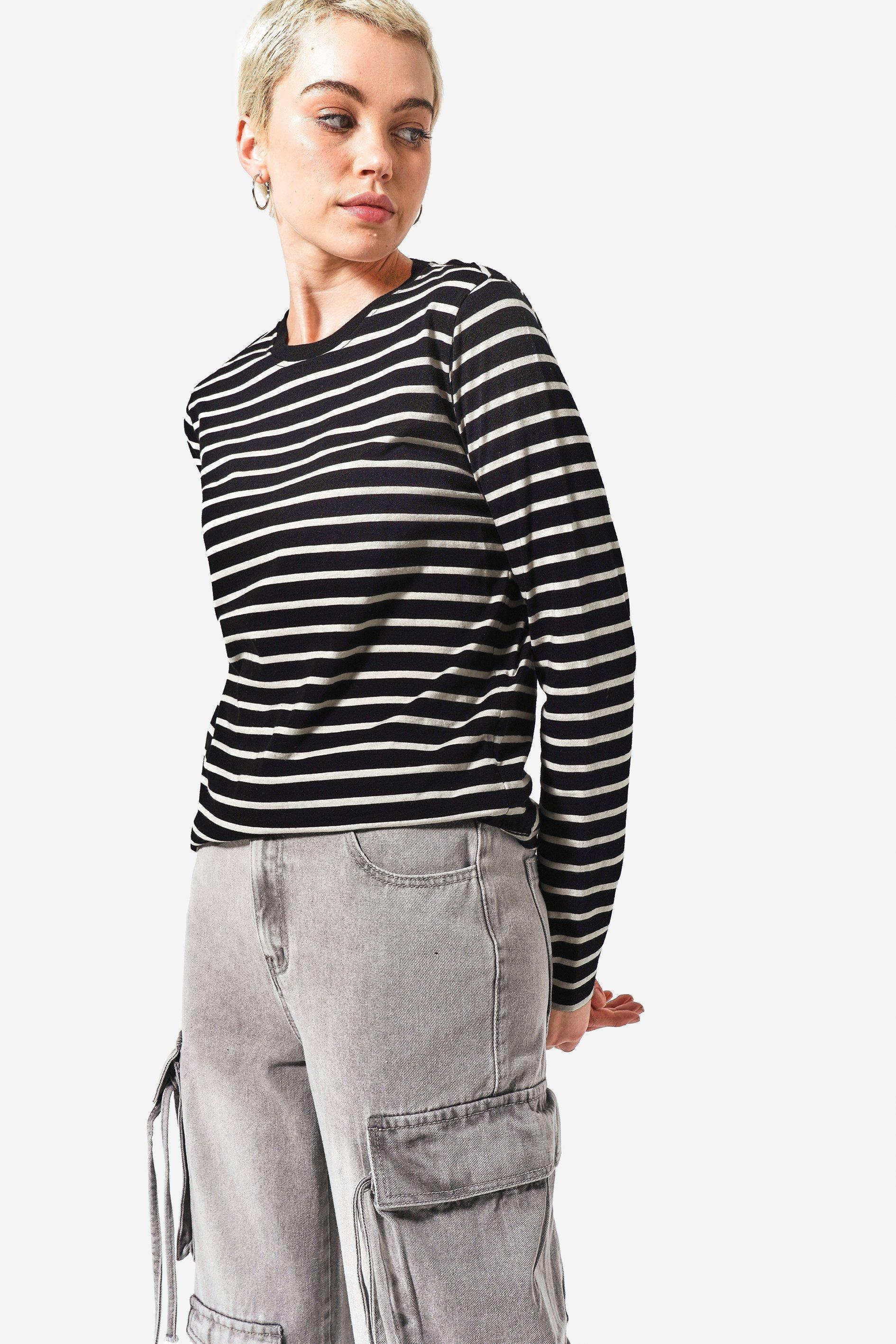 Oversized Striped Long Sleeve Top with Relaxed Fit