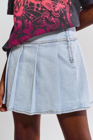 Denim Pleated Skirt