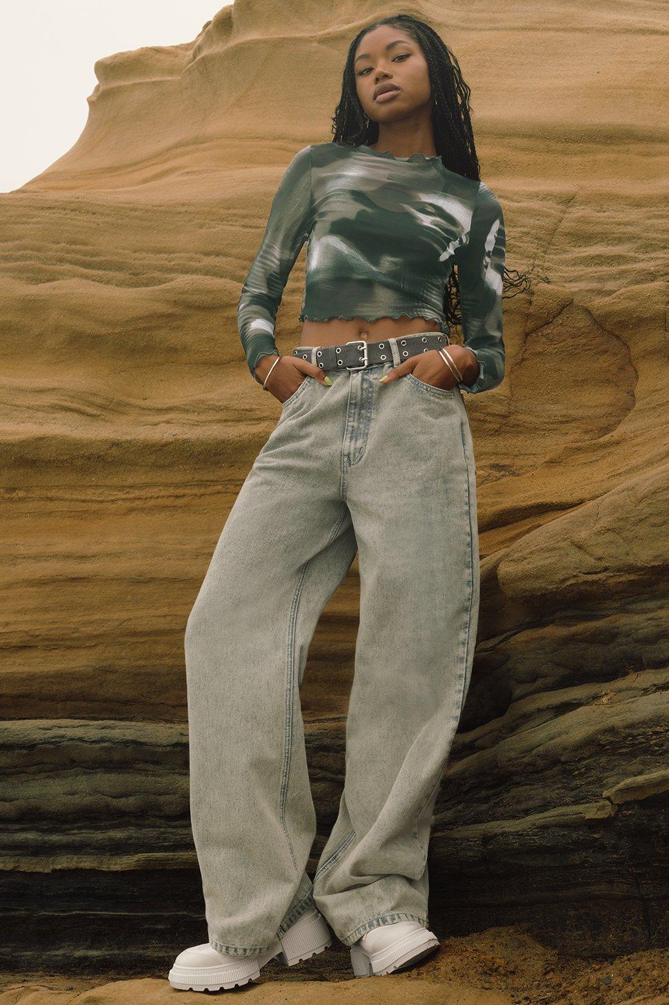 Cotton Wide-Leg Denim Jeans