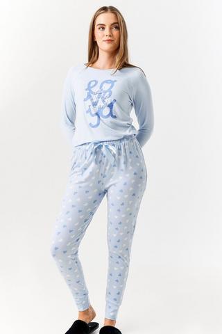 Women's Sloth Snuggle Teddy Fleece Pyjama Set, Ladies Cosy Nightwear