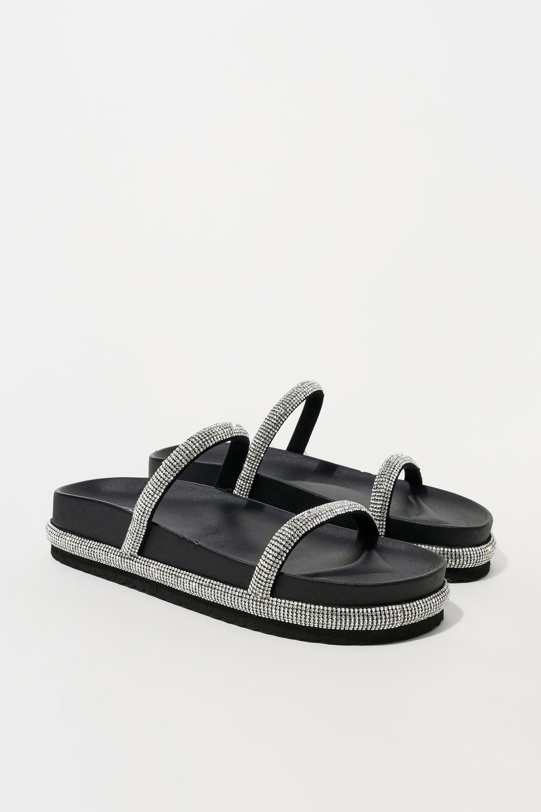 Black And White Trim Crochet Double Strap Sandals