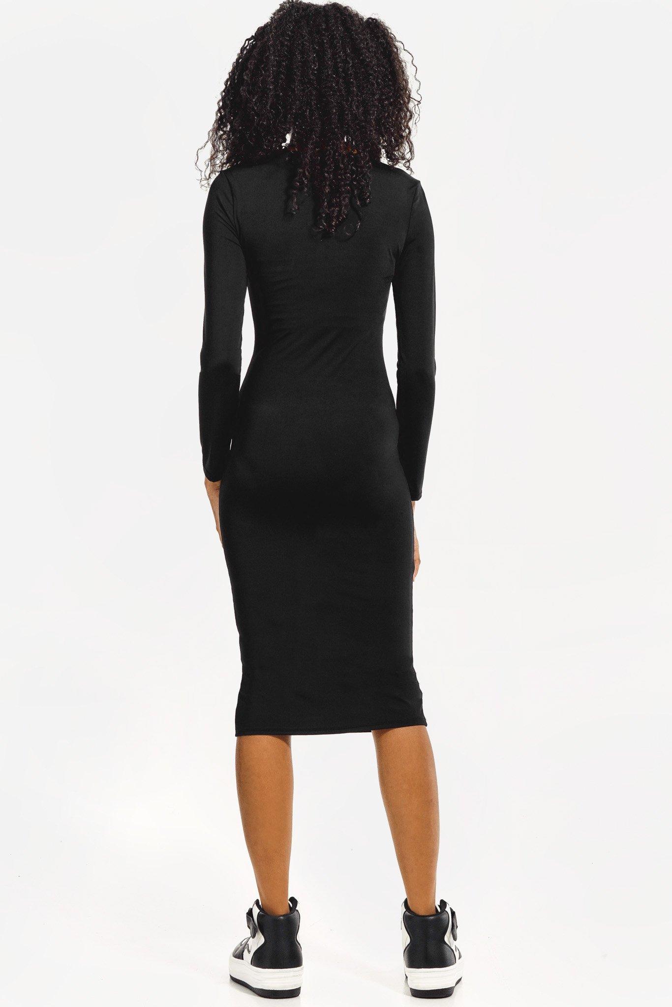 princess polly baby blue dress Women V-Neck Black Solid Knitted Long Dress – Global Repu main image 1