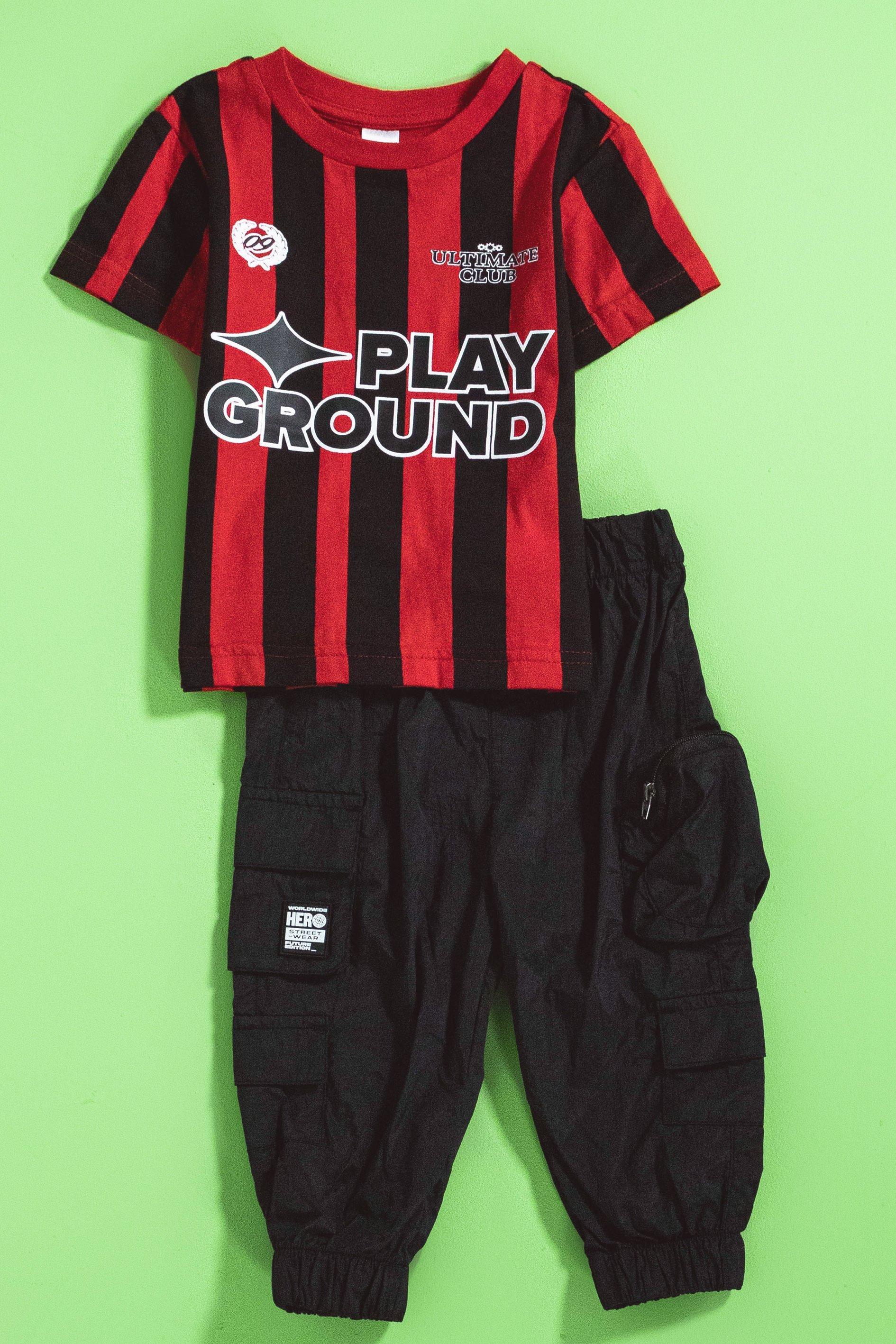 Babyhug Single Jersey Knit Full Sleeves Polo T-Shirt & Joggers Set with Skating Print - Red & Blue main image 0