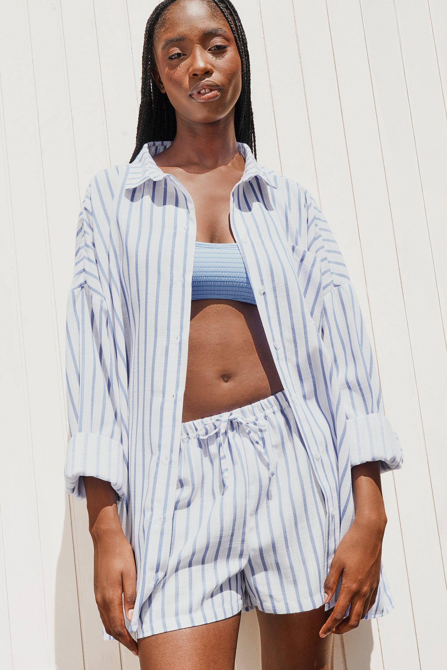 Striped Color Blocked Oversized Shirt