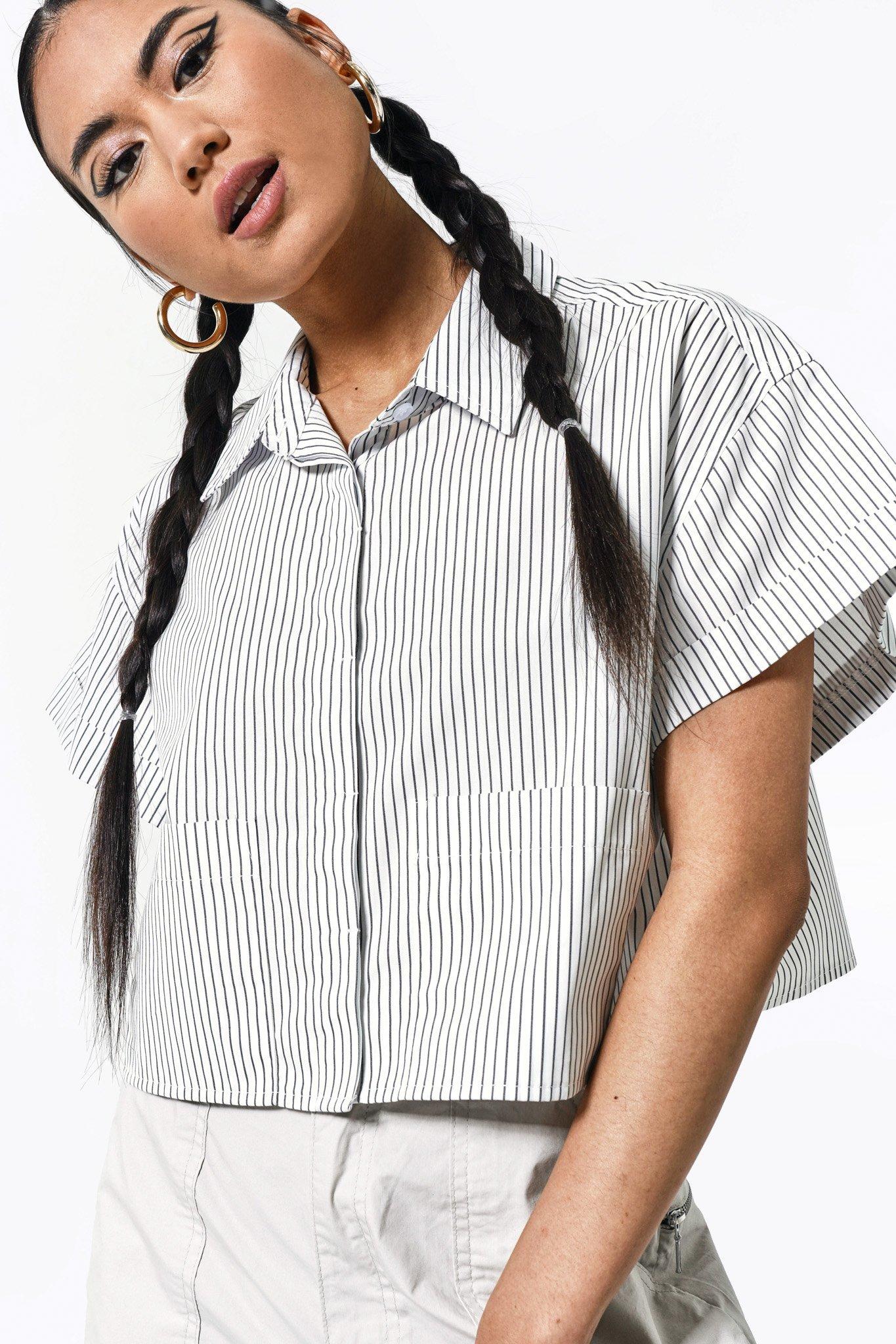 Cotton Poplin Shirt with Vertical Stripes and Oversized Cuffs main image 1