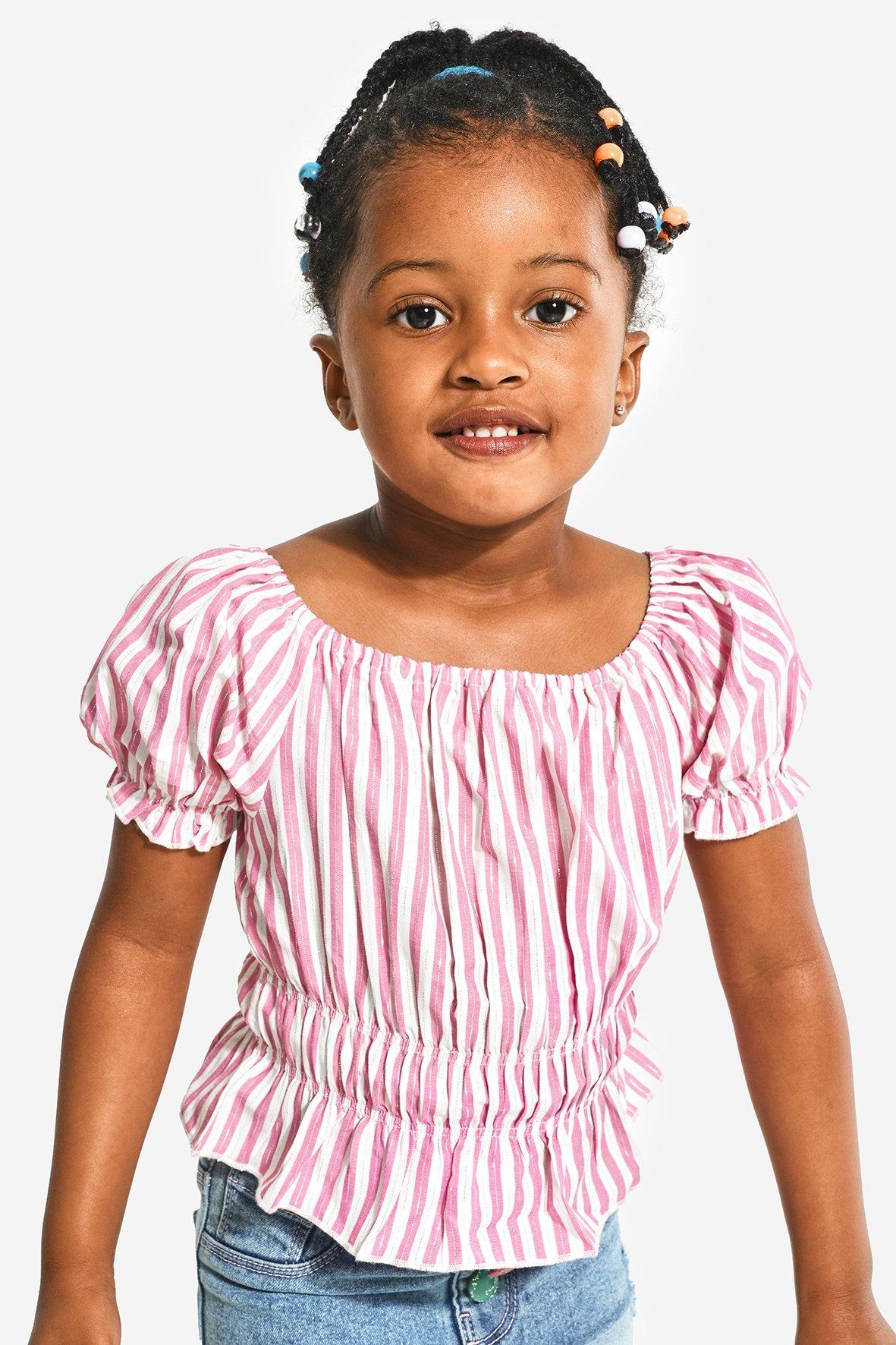 Blue Striped Puff Sleeve Pullover Top main image 1