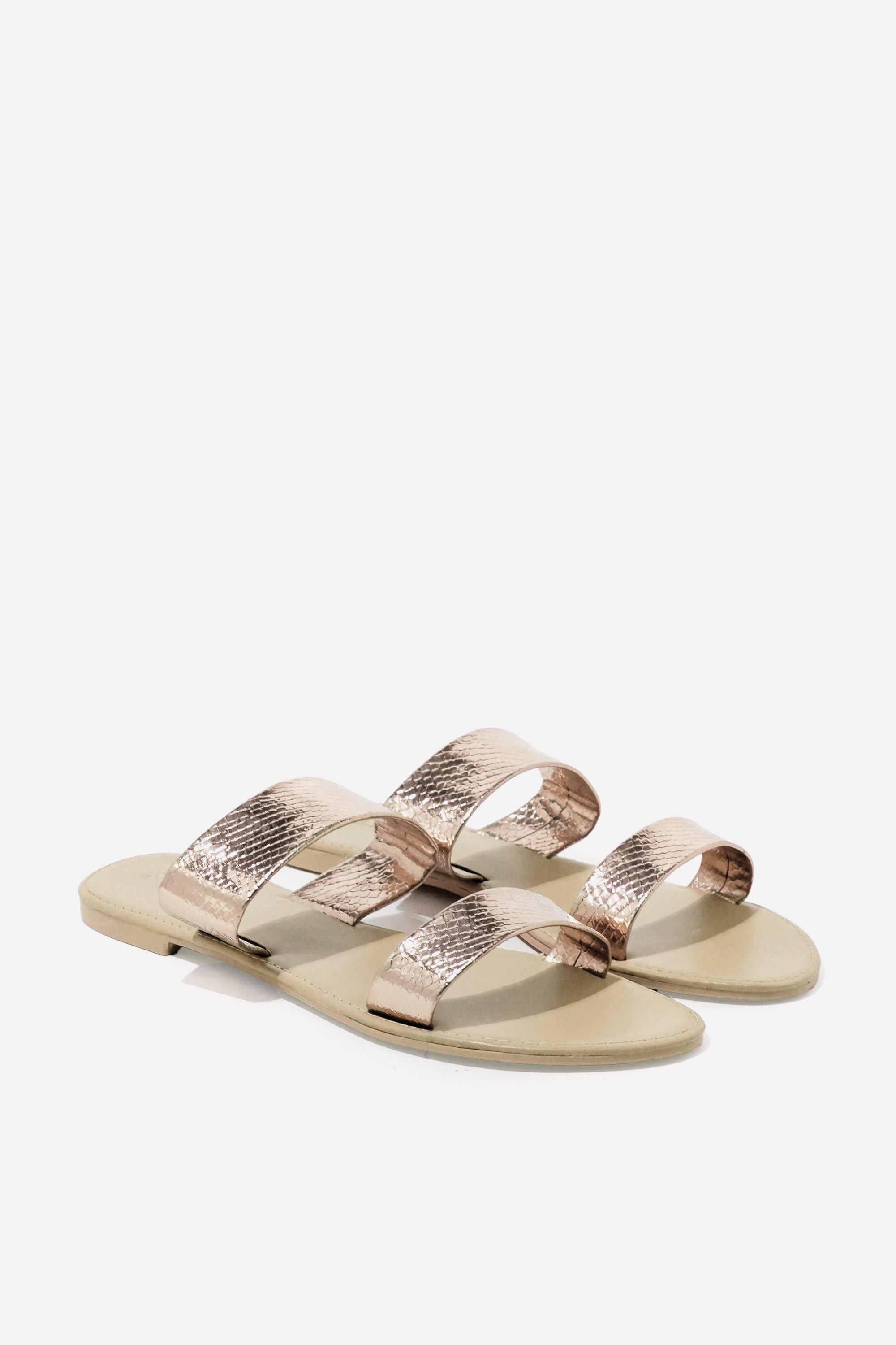 Two-Strap Slide Sandals For Women - Woven & PU Upper, Adjustable Buckle, Lightweight EVA Sole