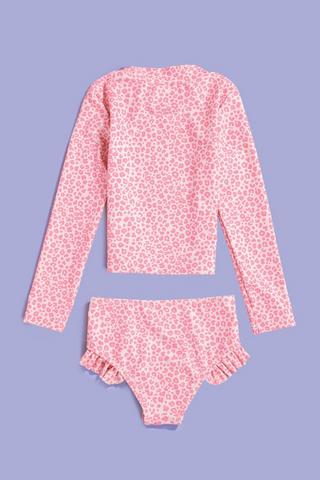Leopard Print Long Sleeve Rashvest And Bikini Bottom Set