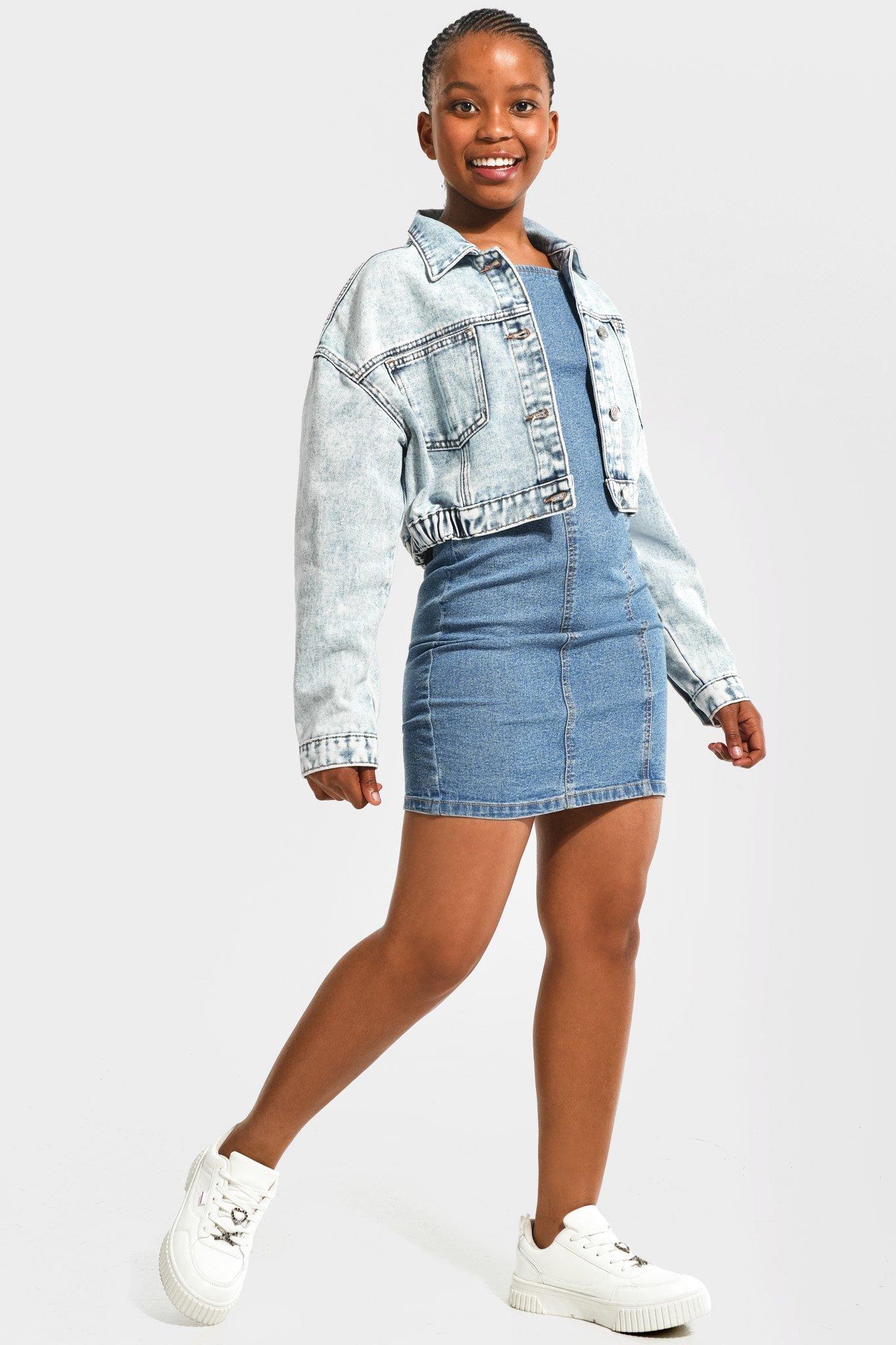 Denim Bodycon Dress - Sleeveless Zip Front Fitted Short Dress