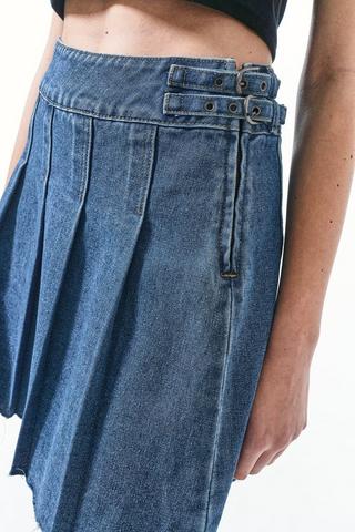 Pleated Denim Skirt