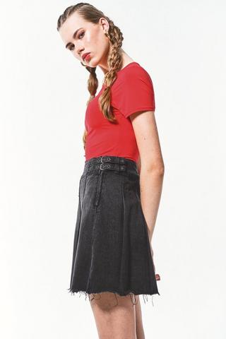 Pleated Denim Skirt