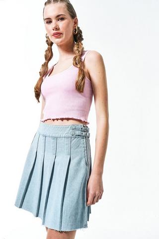 Pleated Denim Skirt