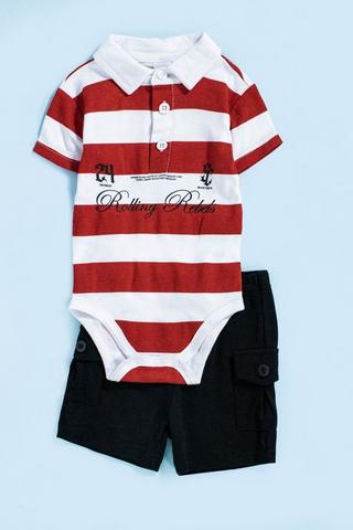 Stripe Golfer Body Vest And Cargo Shorts Set