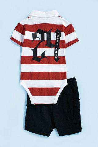 Stripe Golfer Body Vest And Cargo Shorts Set