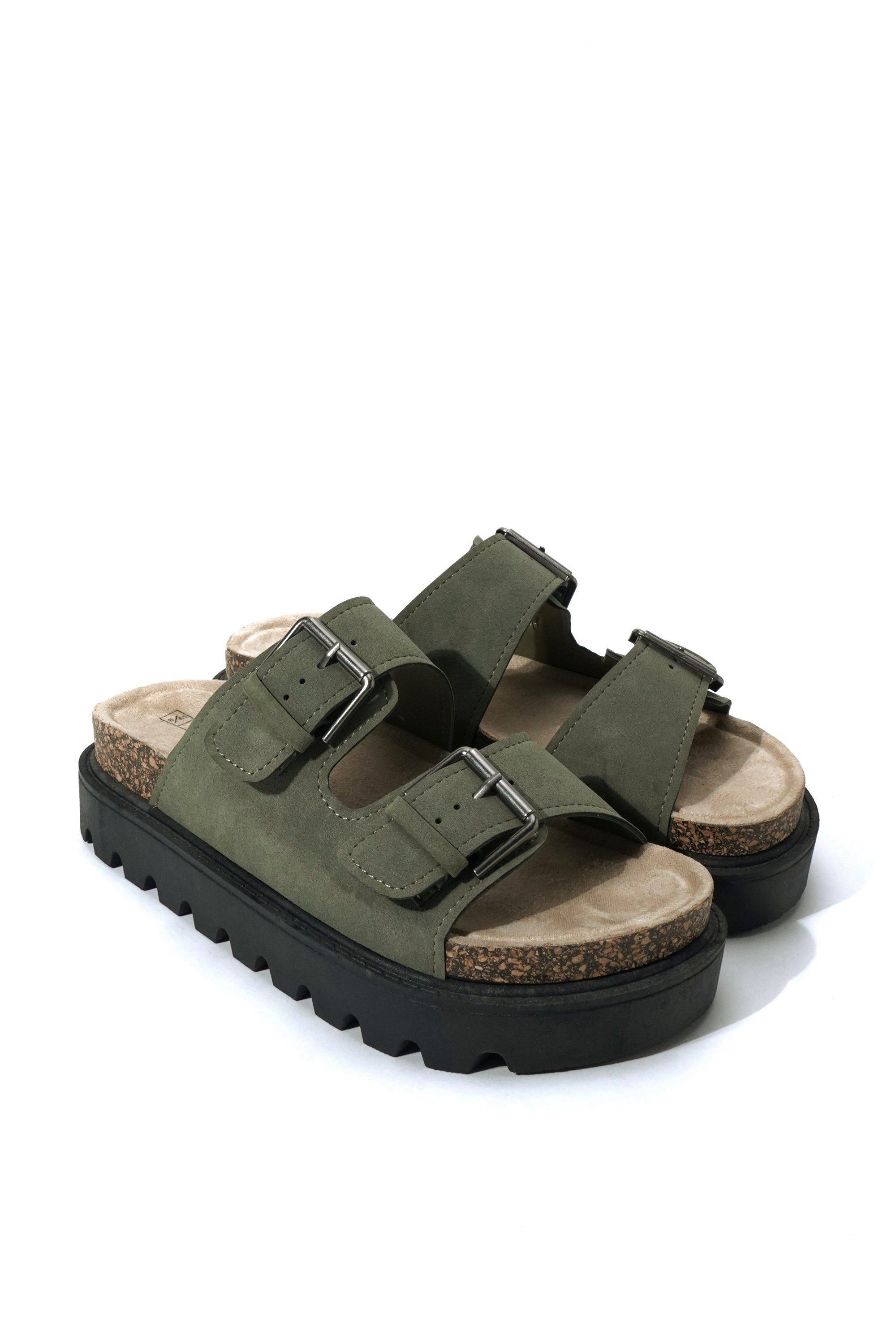 Double Buckle Strap Slides 20 Light Grey Suede