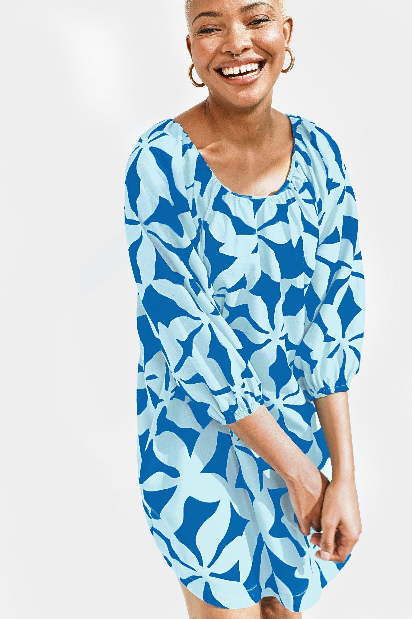 Recycled Satin Abstract Print Trapeze Dress With Gold Detail