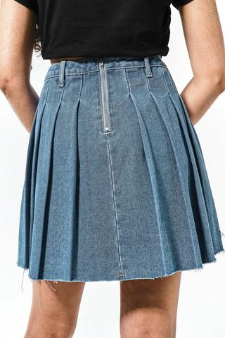 Pleated Denim Skirt