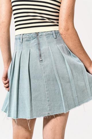 Pleated Denim Skirt
