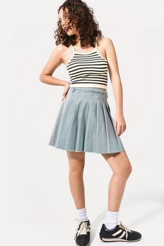 Pleated Denim Skirt