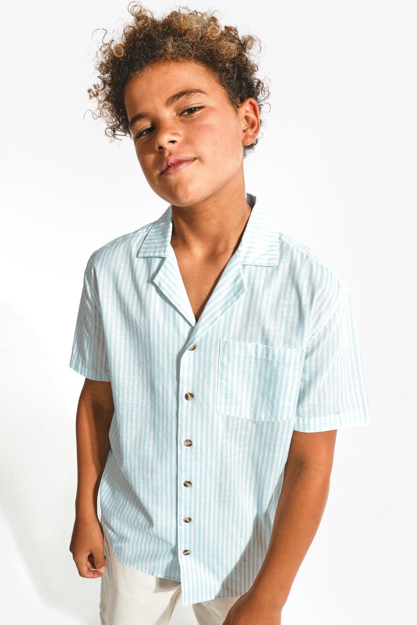 Boys Cream Cotton Striped Shirt