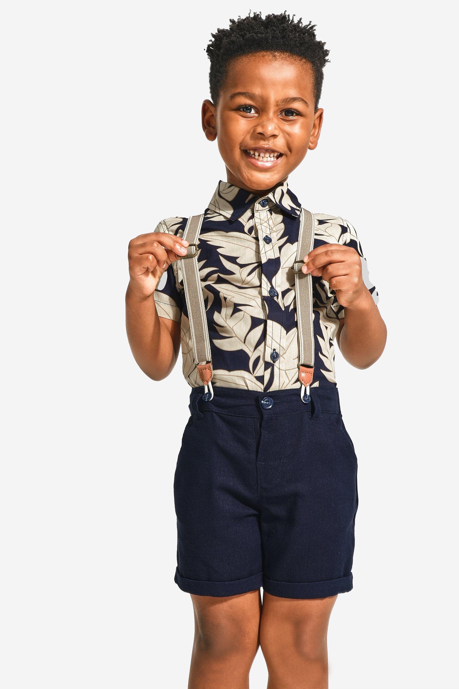 Boys Doodle Print Shirt & Shorts Co-Ord Set Royal Blue