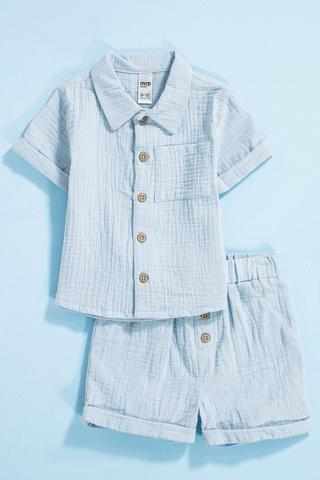 Textured Shirt And Shorts Set