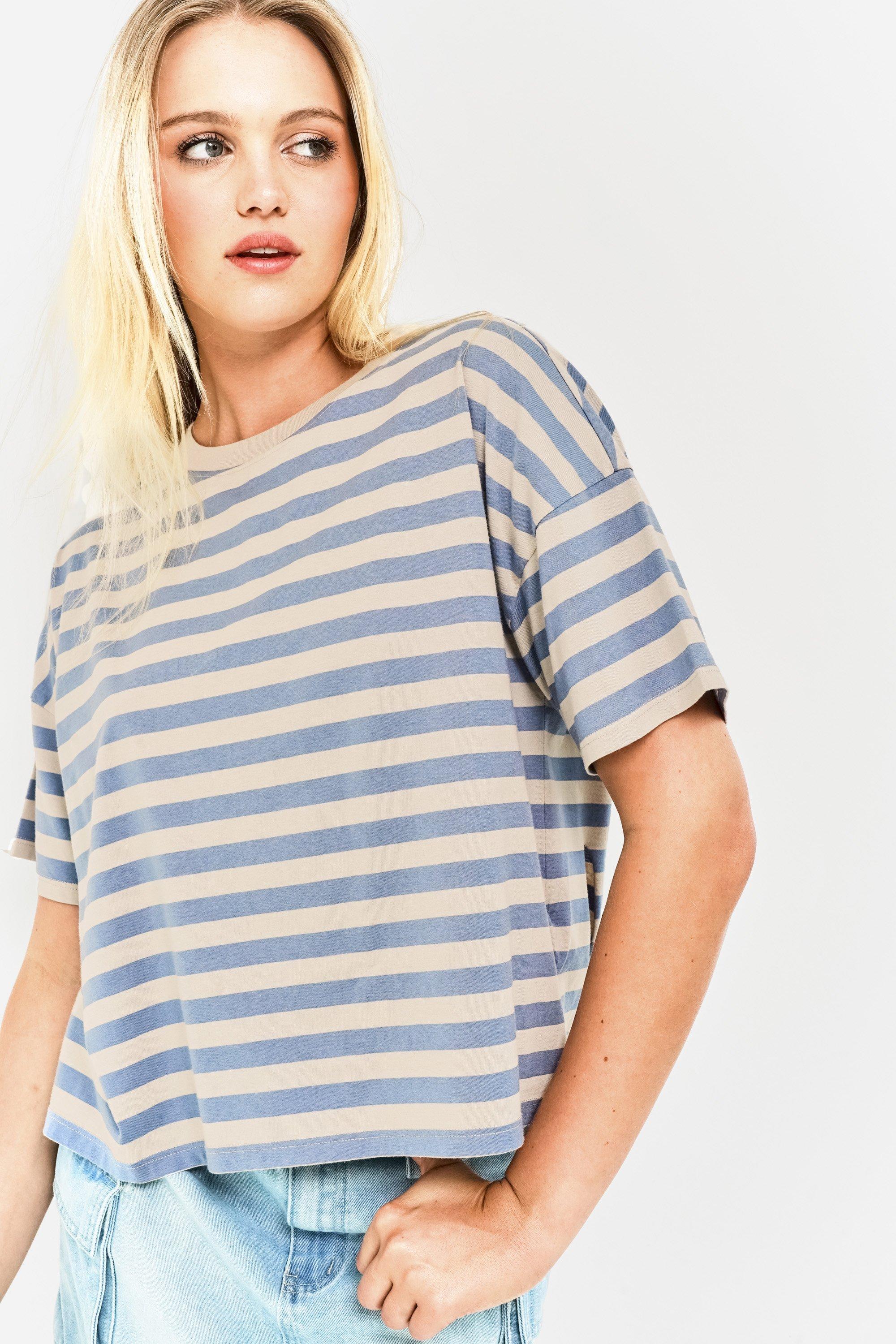 Striped Panel Boxy Top, Red