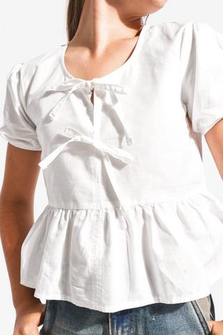 Peplum Bow Tie Front Top