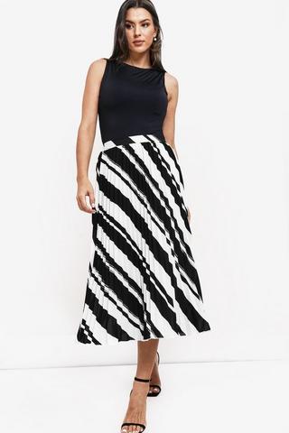 Stripe Pleated Skirt