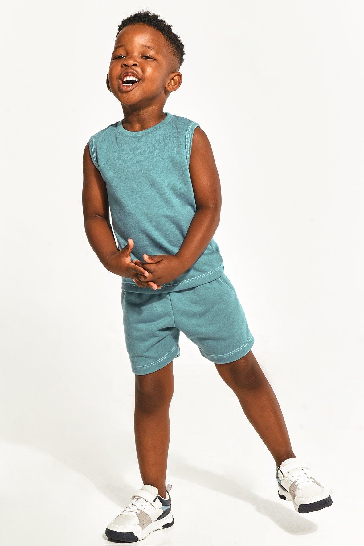 Checkered Vest & Shorts Set with Light Green Tee – Boys Casual Outfit main image 1
