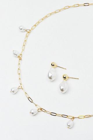 Oyster-Bead Necklace And Earring Set