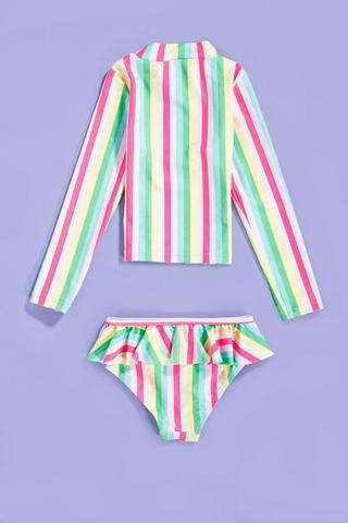 Stripe Long Sleeve Rashvest And Bikini Bottom Set