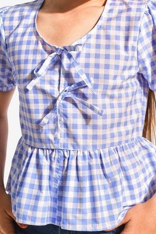 Check Peplum Bow Tie Front Top