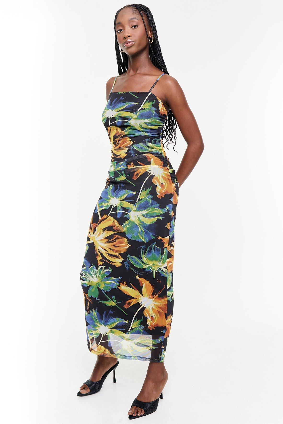 Crewneck Pullover Mesh Panel Bodycon Maxi Dress main image 0