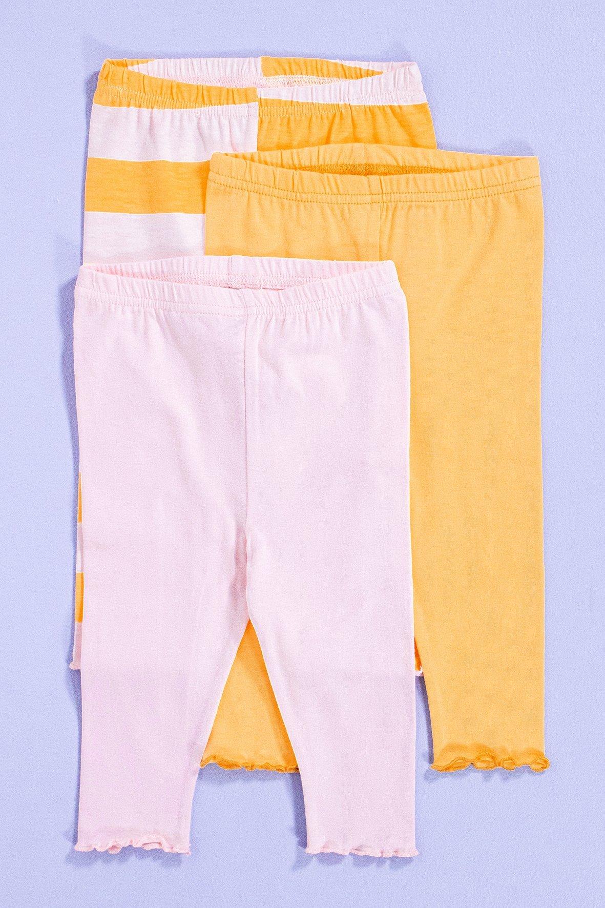 Babyhug Cotton Lycra Three Fourth Length Leggings Pack Of 3 - Pink Yellow & Green