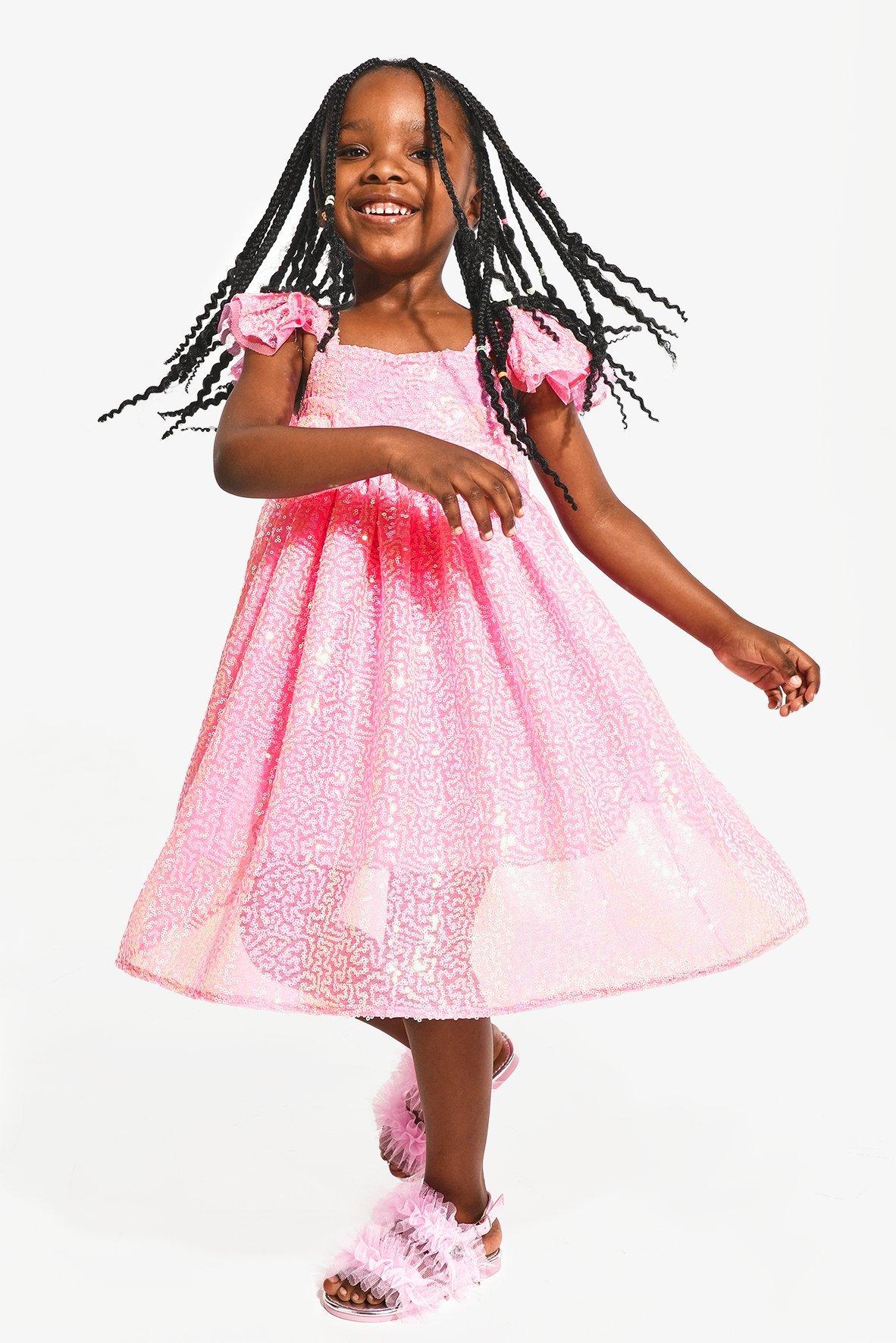 Girls Solid Pleated Fit and Flare Frock Dress