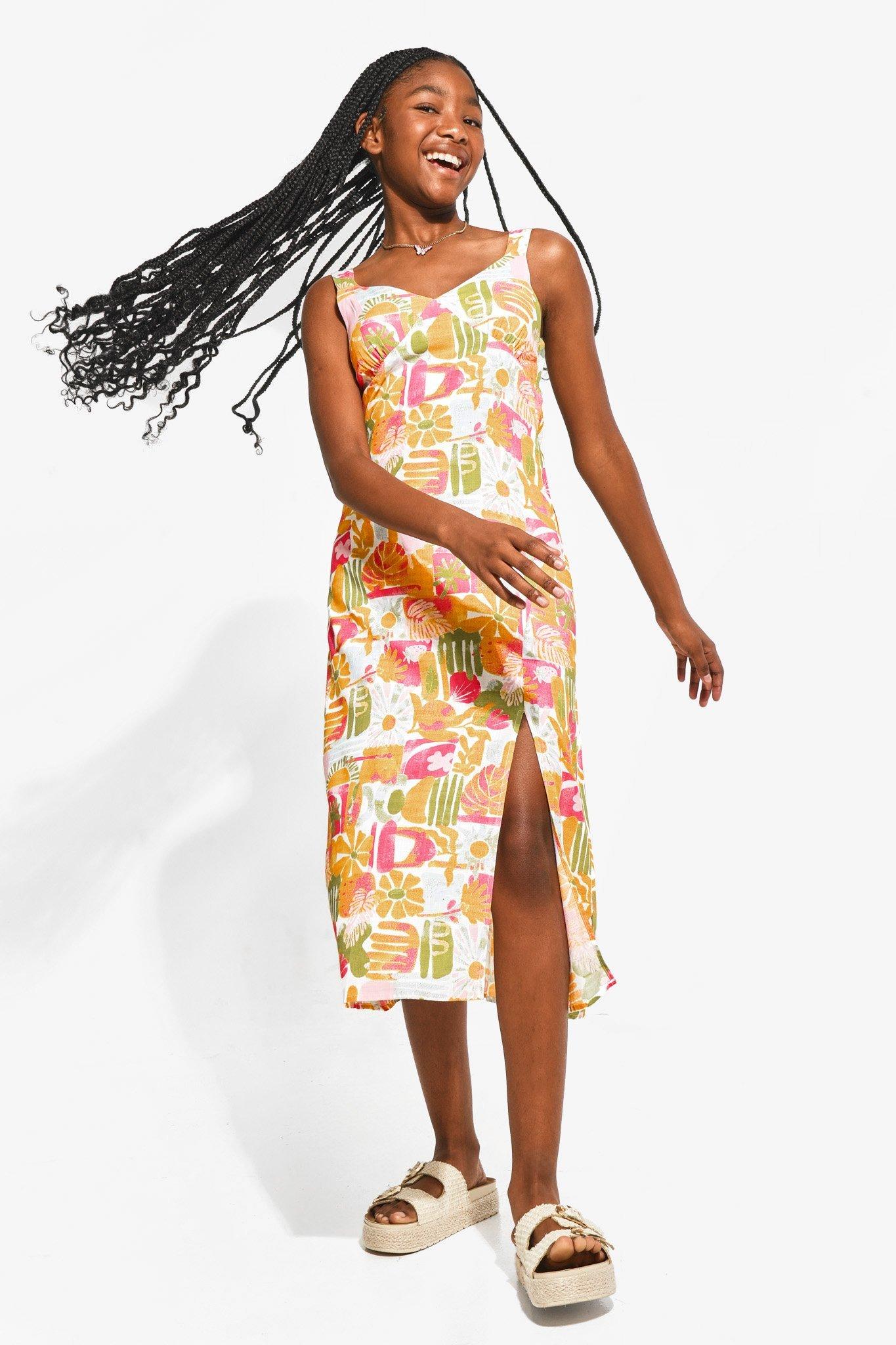 Printing Slip Dress Waist Tight Hip Dress