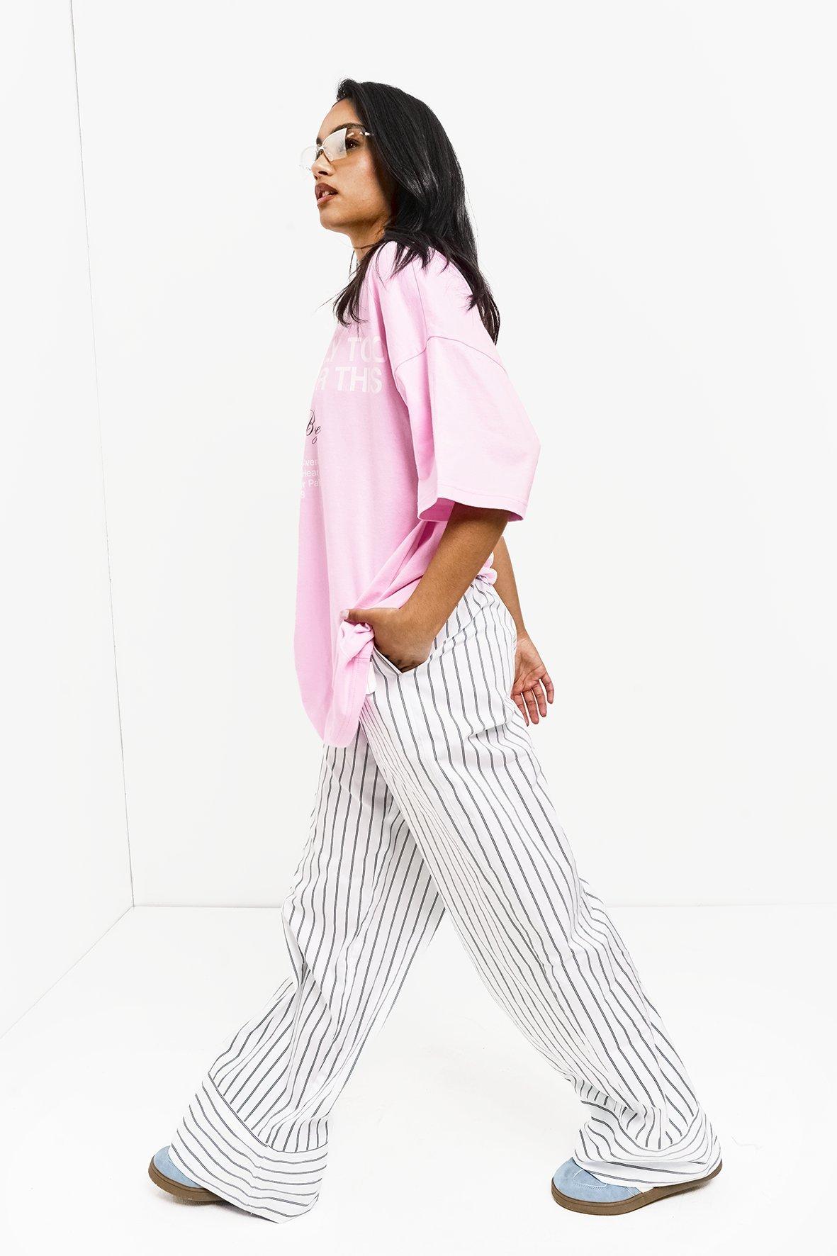 White w/ Neon Stri[e Fleece Wide Leg Pants